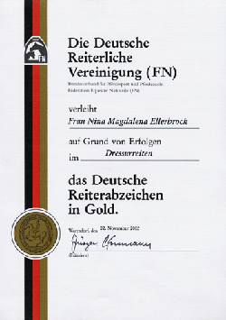 Deutsches Reitabzeichen f�r Nina M. Ellerbrock